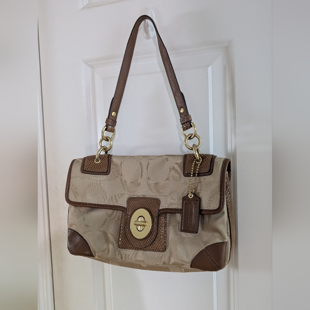 Elegant Coach Tan and Brown Women's Handbag